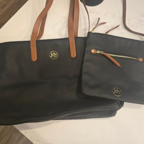 JOY Luxe Genuine Leather Handbag, Chic Crossbody with Shopper Tote Black - Picture 1 of 5